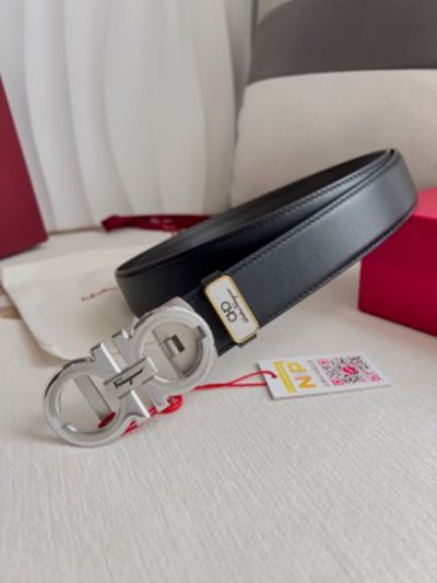 1:1 Ferragamo  Black Leather Belt No Patterns with Silver Logo buckle Automatic  Buckle 3.5cm